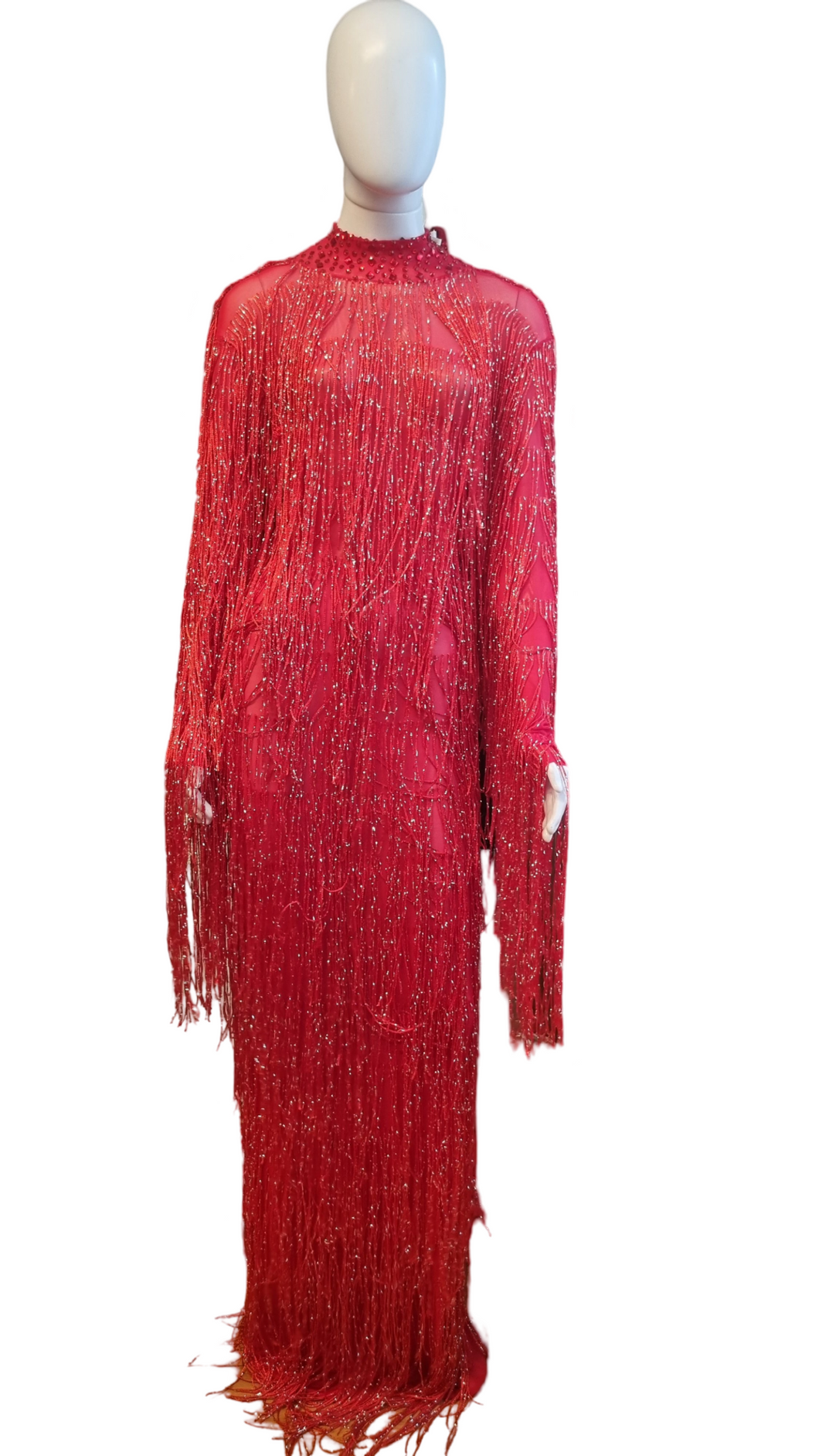 Vestido longo franja lurex